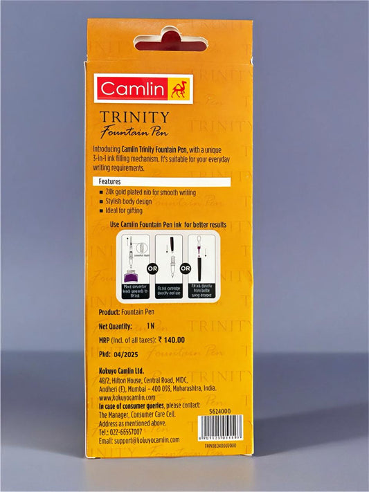 CAMLIN TRINITY FOUNTAIN PEN WITH 3 IN 1 INK FILLING MECHANISM, 24K GOLG PLATED NIB FOR SMOOTH WRITTING,IDEAL FOR GIFTING