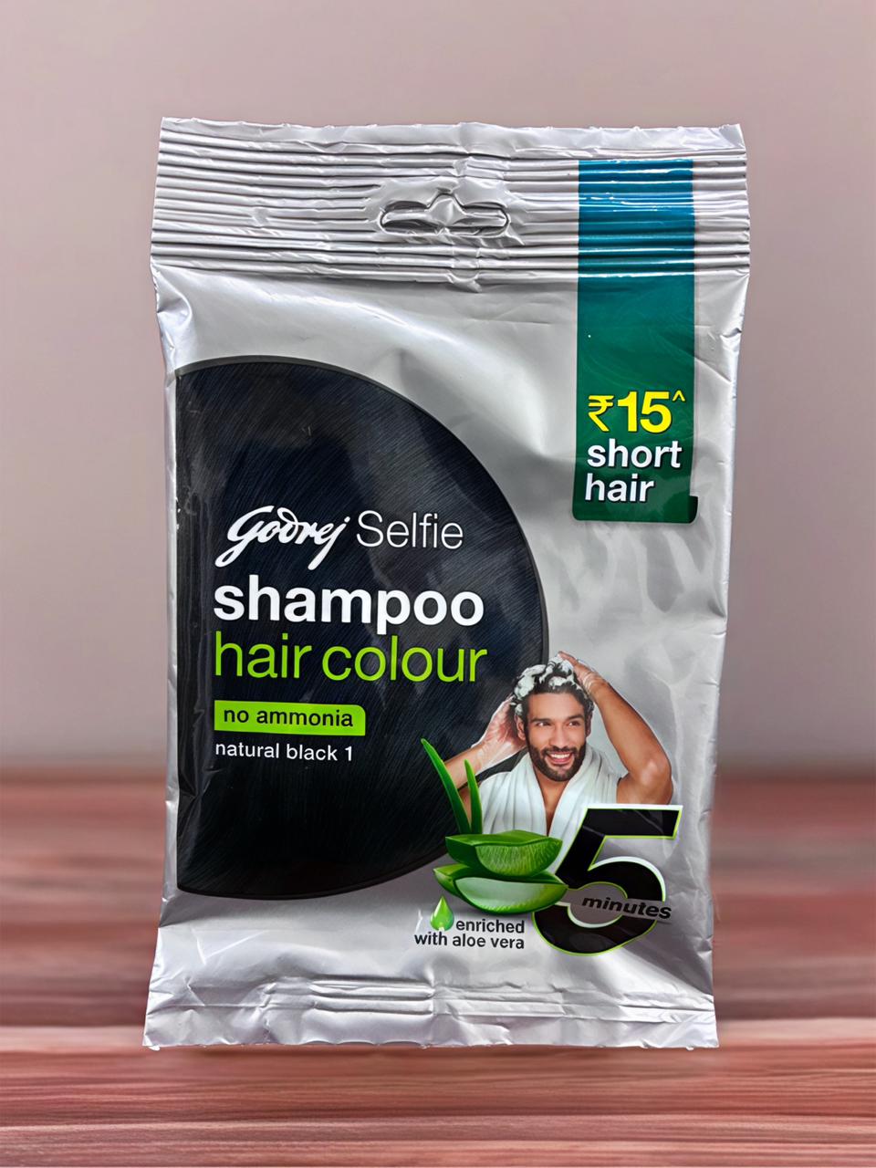 GODREJ selfie SHAMPOO hair colour NATURAL BLACK 5ML PLUS 5ML EACH, 15RS PACK OF 10
